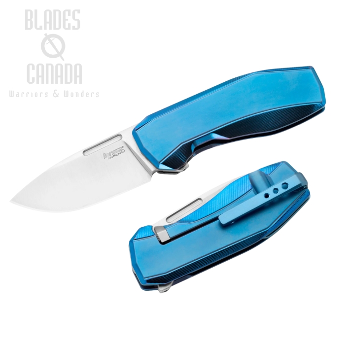 Lion Steel N.ONE Framelock Folding Knife, MagnaCut, Titanium Blue, N1BL